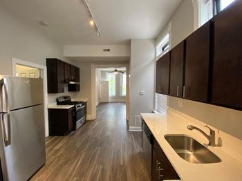 Marble countertops in kitchen
